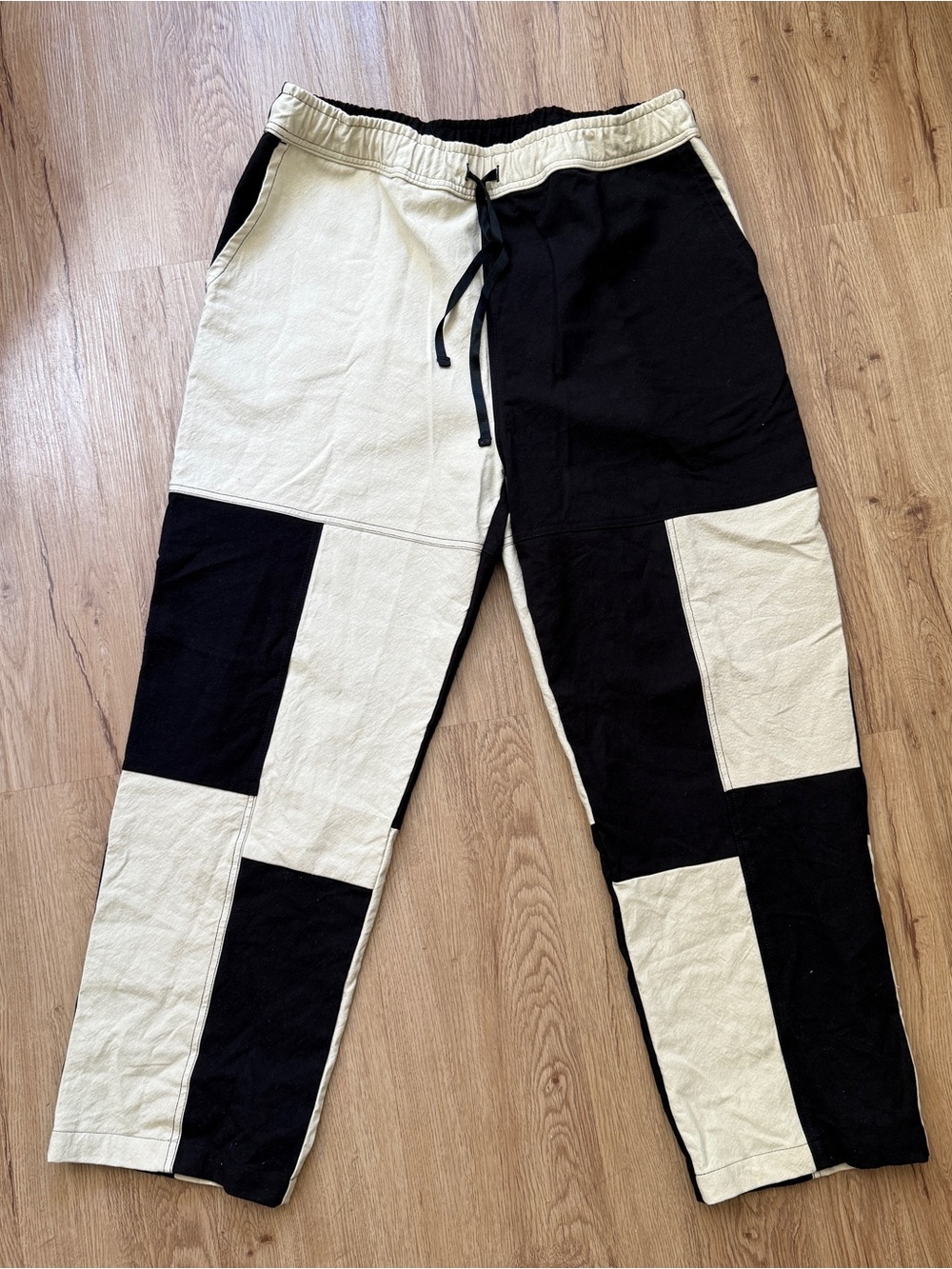 Colorblock Black and Cream Patchwork Jogger Pants